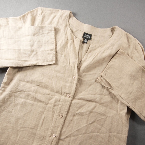 Eileen Fisher Tops - Eileen Fisher Italian Linen Blend Button Front Women Blouse M Long Sleeve Boho